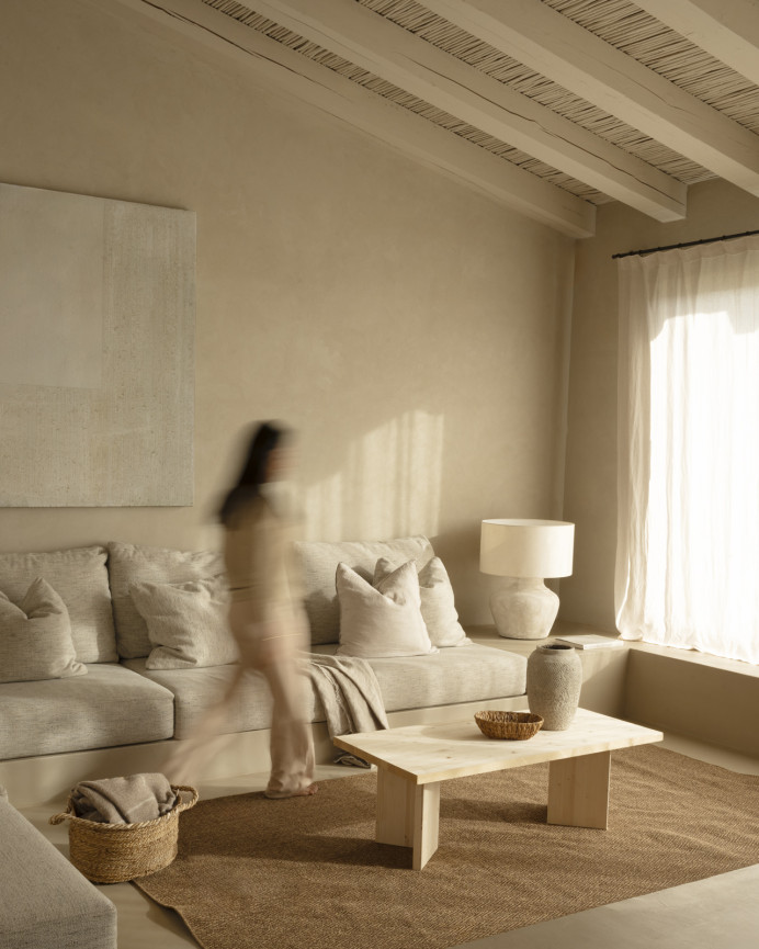 Massivholz-Couchtisch in Naturton, 120x55cm