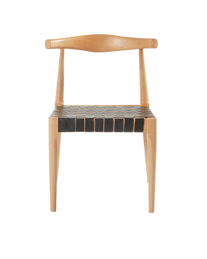 Massiver Holzstuhl mit schwarzem geflochtenem Sitz und natürlichen Beinen von 81 cm.