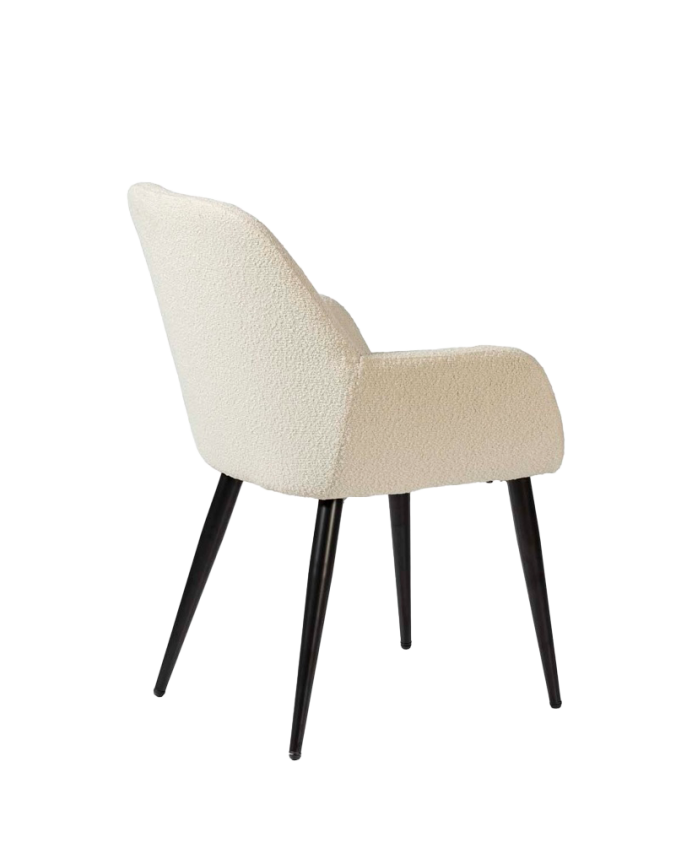 Weißer Bouclé-Sessel mit schwarzen Metallbeinen, 84 cm lang