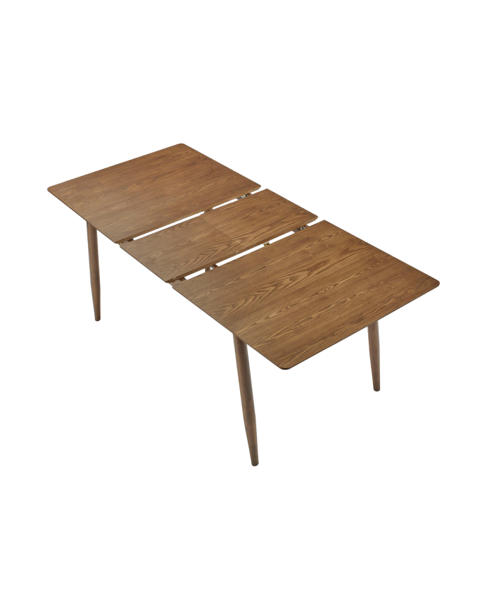 Erweiterbarer Esstisch aus dunklem Eichenholz von 150-190 cm.
