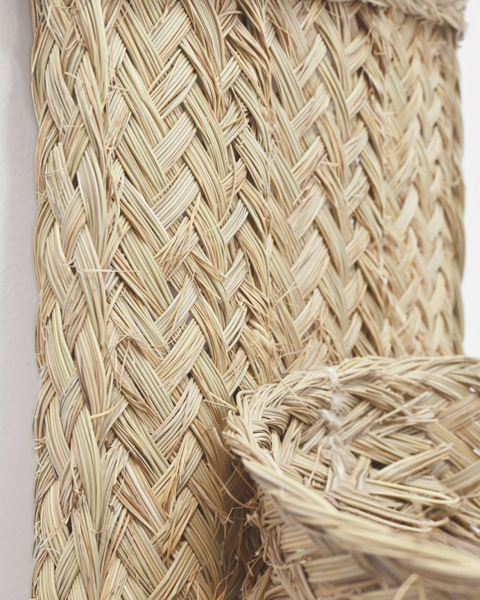 Vertikaler Wandblumentopf aus Naturbast und Holzgestell 44x22cm