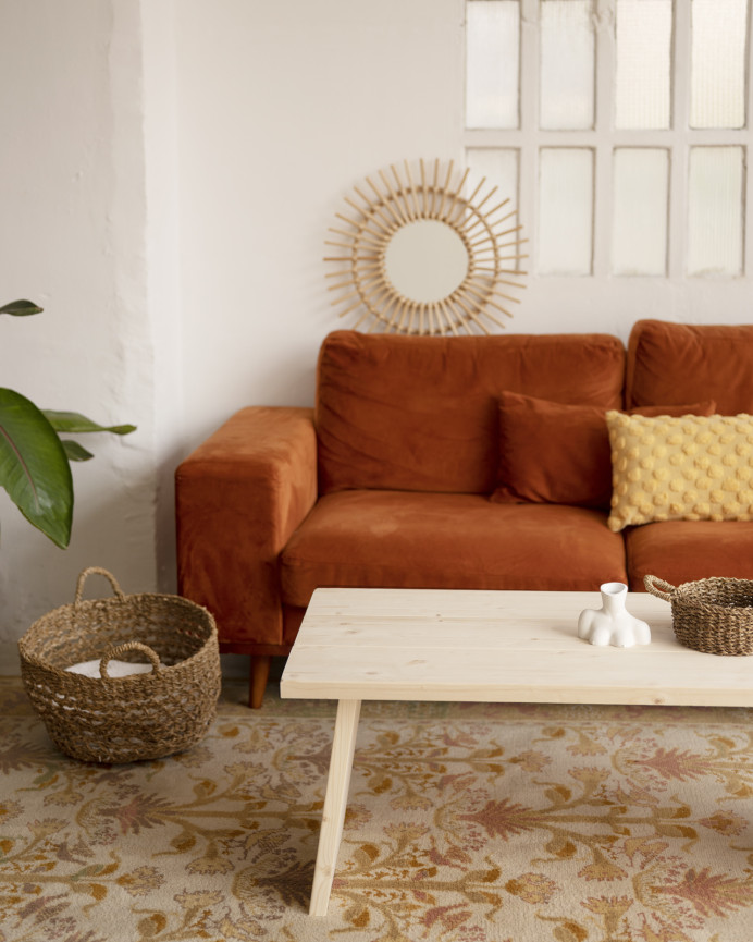 Massivholz-Couchtisch in natürlicher Ausführung aus 120x60cm.