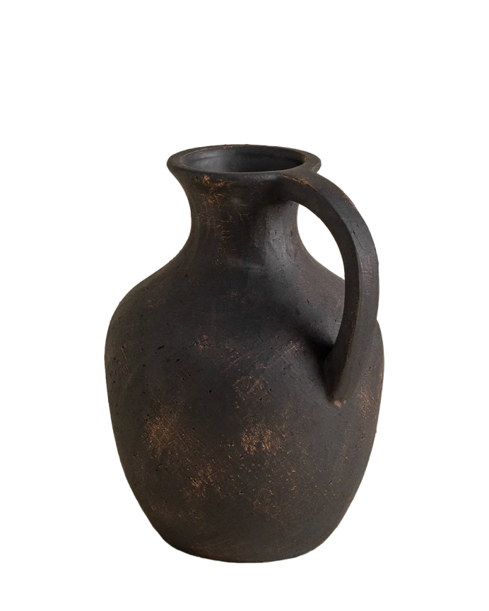 Schwarze Keramikvase, 25x21 cm.