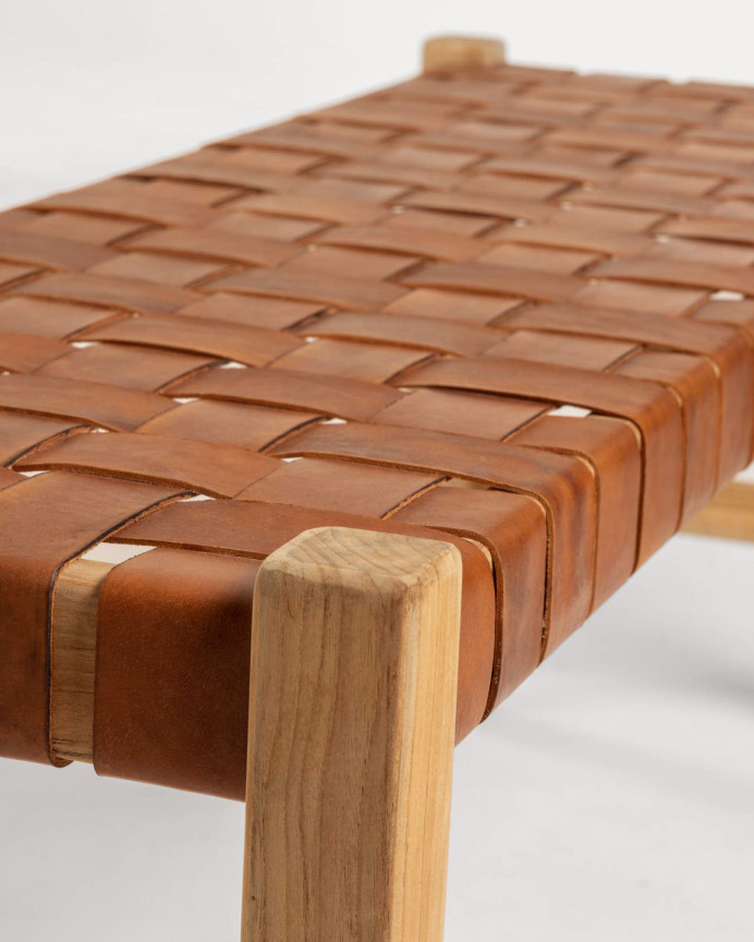 Bank aus Leder und Teakholz 47x120cm.
