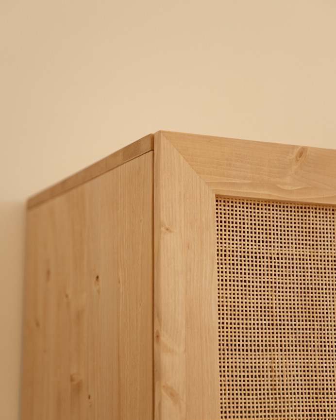 Massivholzschrank aus Eiche und Rattan in mittlerem Eichenton 180x80cm