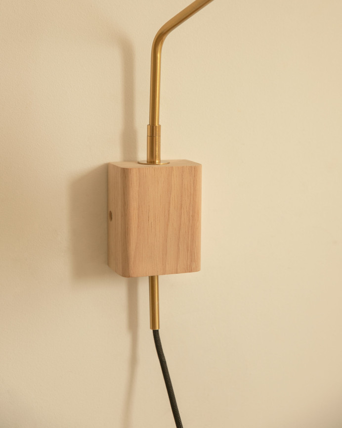 Wandleuchte aus Eisen und Gummibaumholz, 40x12 cm.