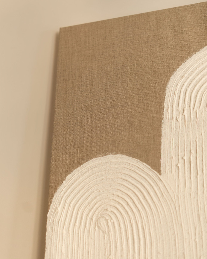 Weiß-beige dekoratives Gemälde auf Leinwand mit handbemaltem Holzrahmen und Ölfarbe in verschiedenen Größen.