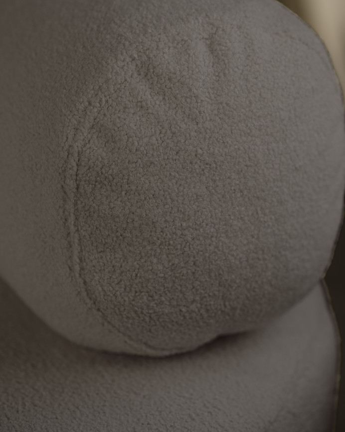 Runder Bouclé-Sessel in dunkelgrauer Farbe mit Maßen von 91x71cm.
