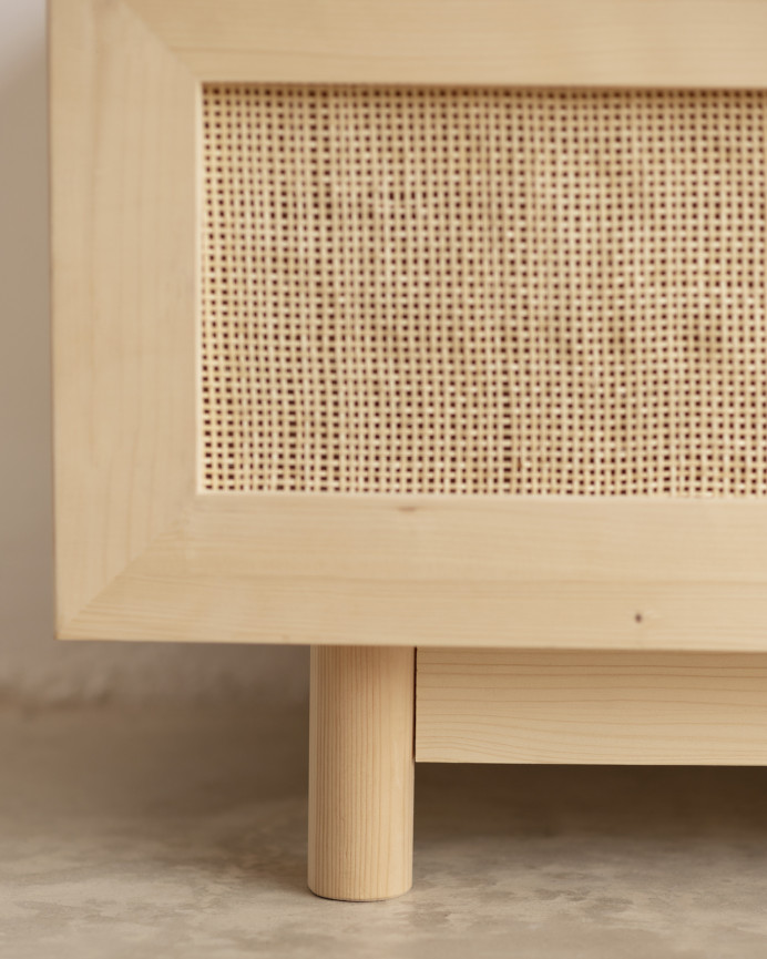 TV-Schrank aus Massivholz und Rattan mit 2 Türen in natürlicher Farbe von 150x40cm