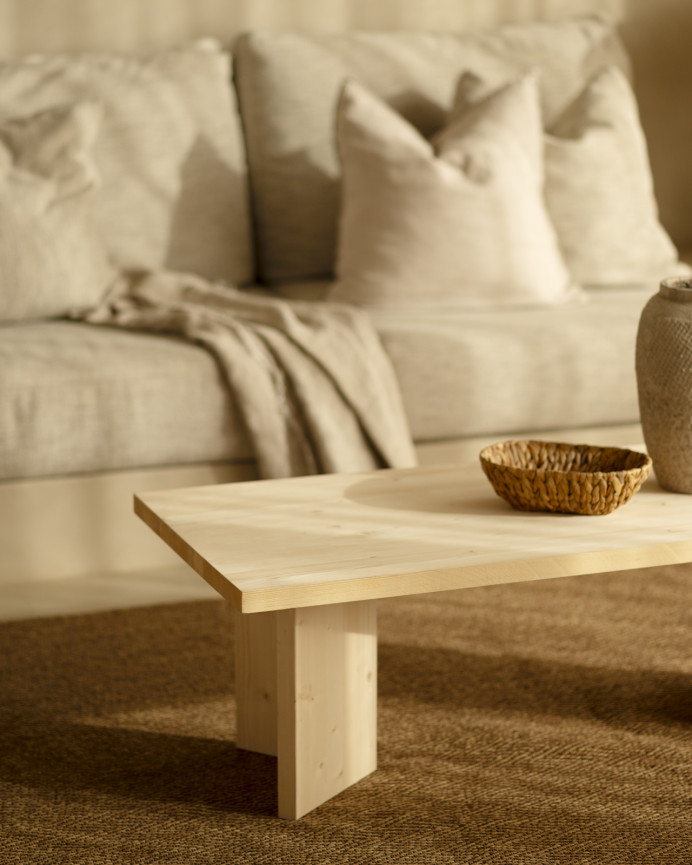 Massivholz-Couchtisch in Naturton, 120x55cm