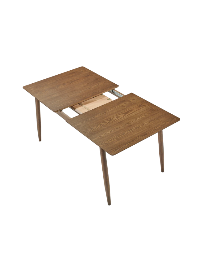 Erweiterbarer Esstisch aus dunklem Eichenholz von 150-190 cm.