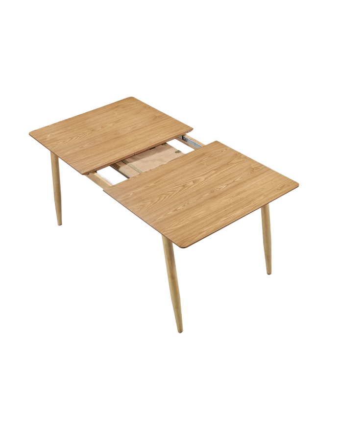 Erweiterbarer Esstisch aus natürlichem Holz, 150-190 cm.