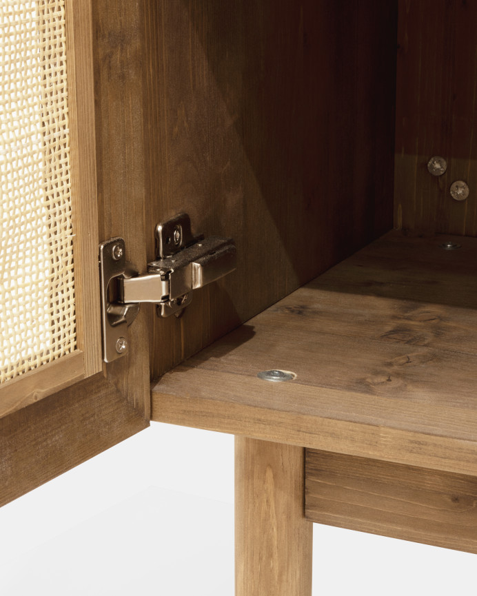 Massivholz-Sideboard mit Rattanverkleidung und 2 Türen in dunkelroher Eiche 100x80 cm