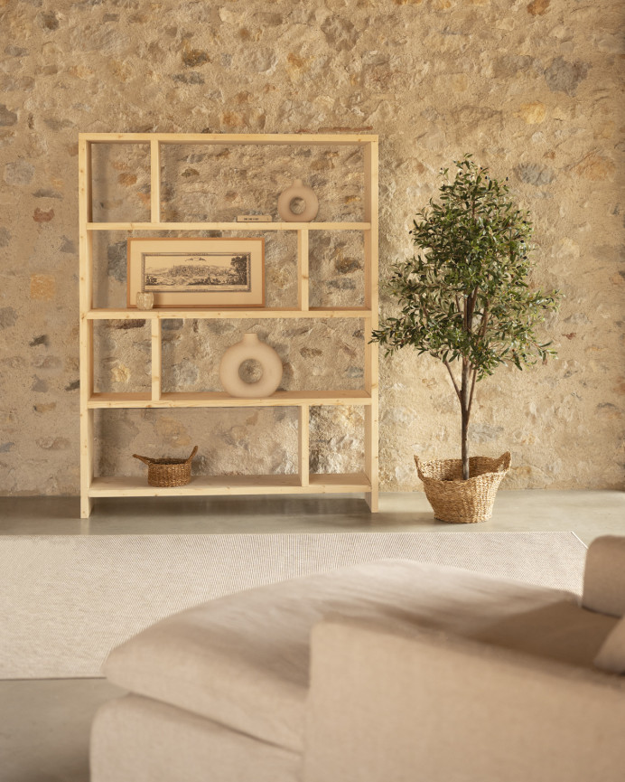 Regal aus massiver Naturholzton-Regalregal, 180x140 cm.