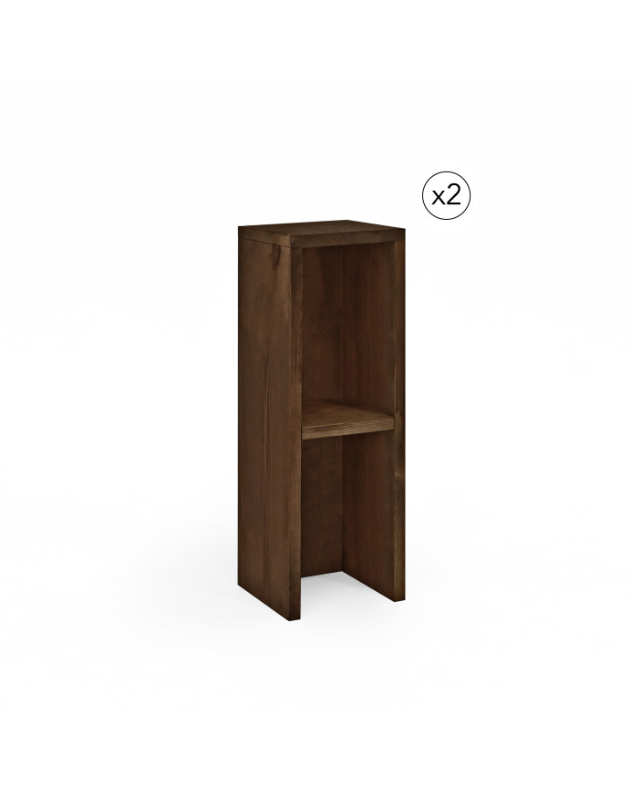 Pack 2 massives Nachttischchen oder Beistelltische aus Massivholz in Nussbaumton 60x20cm.