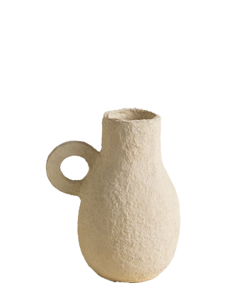 Beige Pappmaché-Vase mit einem Durchmesser von 18cm.
