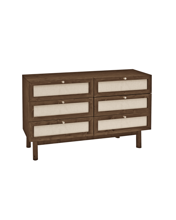 Massive holzkommode und Leinen mit sechs Schubladen in Nussbaumton, 76x120cm