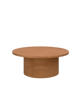 Runder Couchtisch aus Terrakotta-Mikrozement im Maß 80x33 cm.