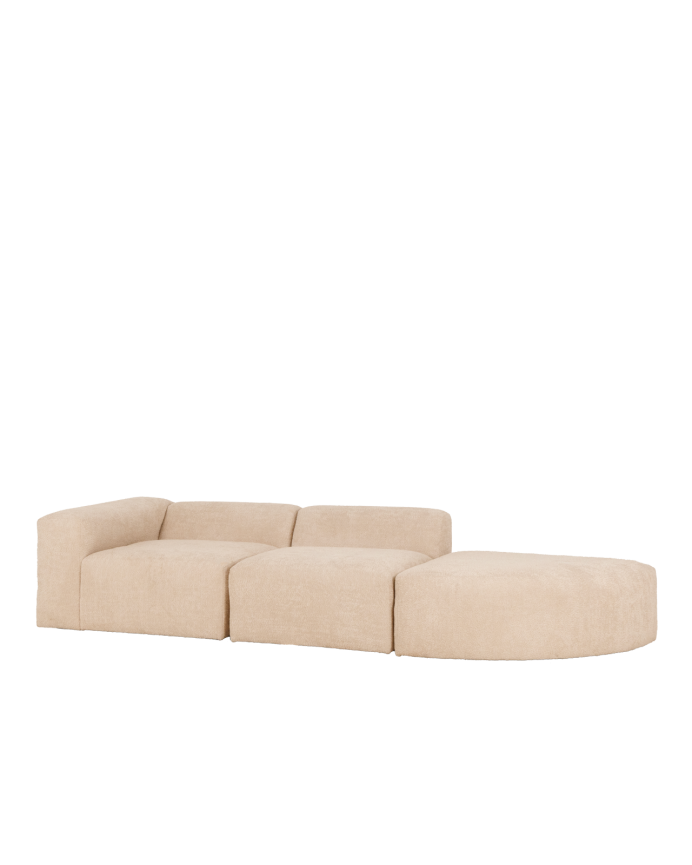 3-teiliges Sofa mit Bouclé-Kurve in Beige, 320x110cm.
