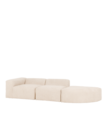 3-teiliges Bouclé-Sofa in Weiß mit einer Bogenkurve, 320x110cm.