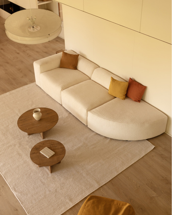 3-teiliges Bouclé-Sofa in Weiß mit einer Bogenkurve, 320x110cm.