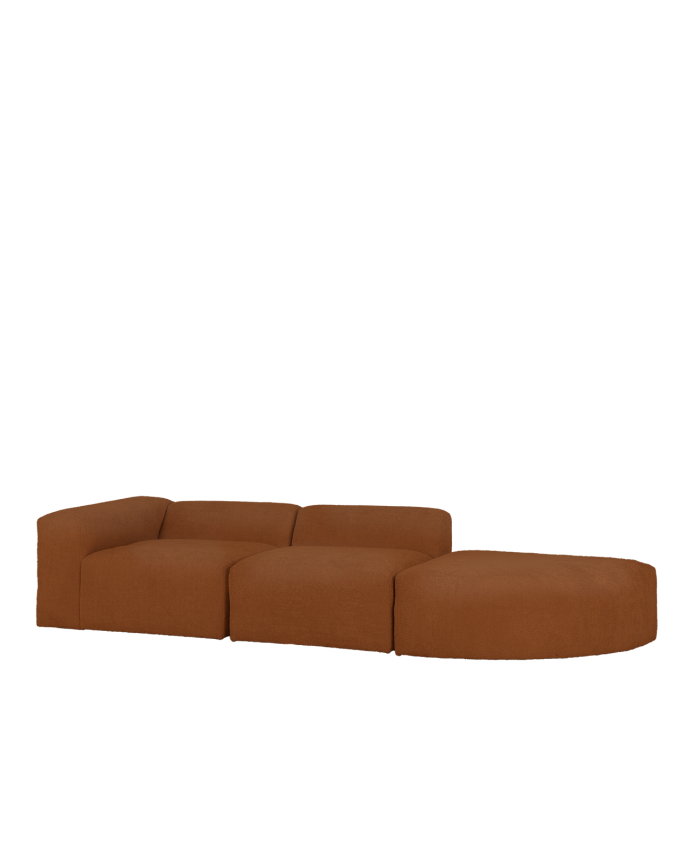 3-teiliges Sofa mit Bouclé-Krümmung in Kupferfarbe, 320x110cm.