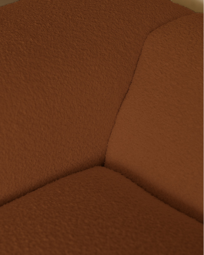 3-teiliges Sofa mit Bouclé-Krümmung in Kupferfarbe, 320x110cm.