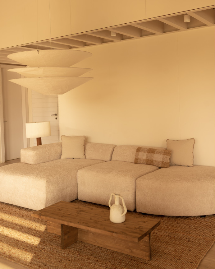 3-teiliges gebogenes Sofa mit Chaiselongue aus Bouclé in Beige, 320x172cm