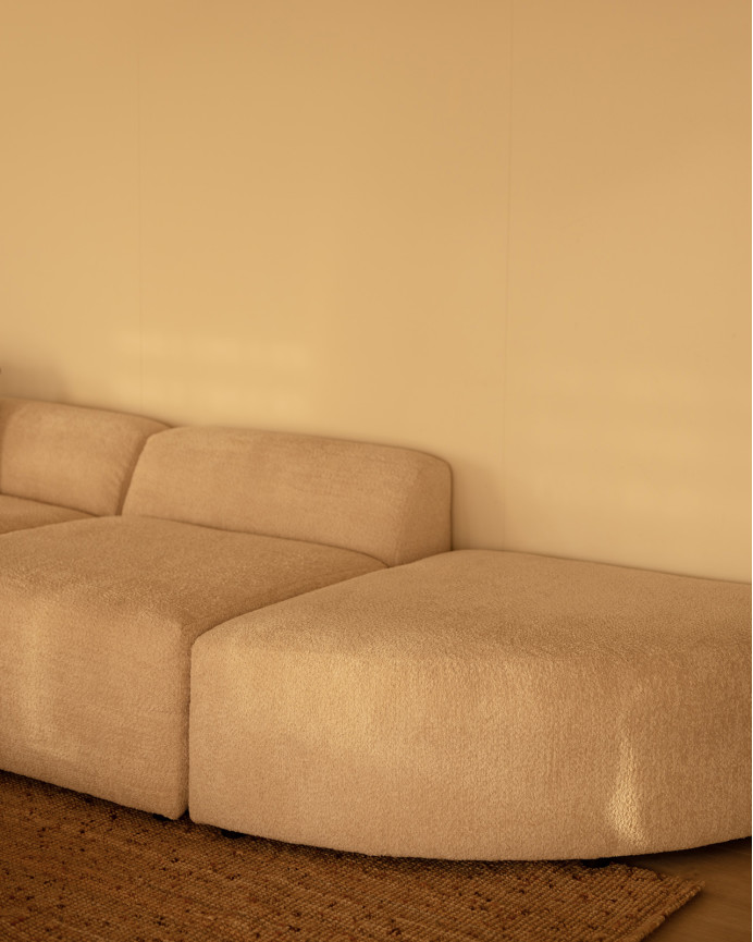 3-teiliges gebogenes Sofa mit Chaiselongue aus Bouclé in Beige, 320x172cm