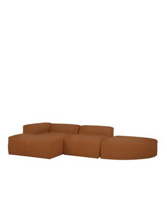 Sofa mit 3 abgerundeten Modulen und Chaiselongue aus Bouclé in Kupferfarbe, 320x172cm.