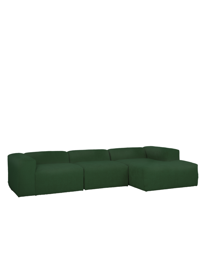 3-teiliges Sofa mit grüner Bouclé-Chaiselongue, 330x172cm