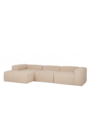 3-teiliges Sofa mit beiger Bouclé-Chaiselongue 330x172 cm