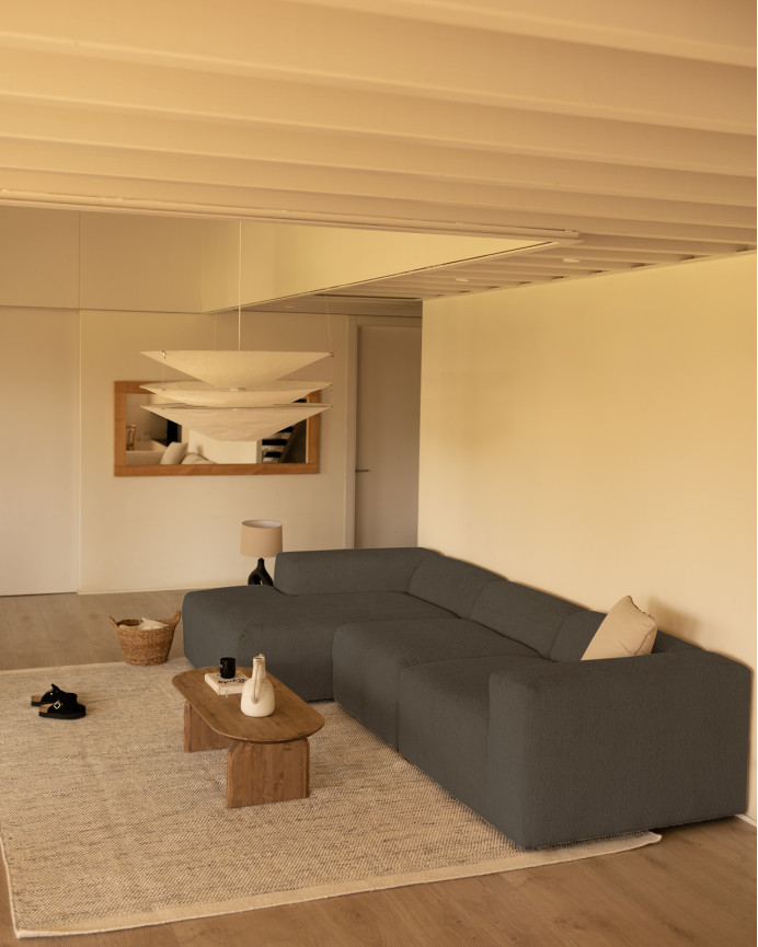 3-teiliges Sofa mit Chaiselongue aus dunkelgrauem Bouclé 330x172cm