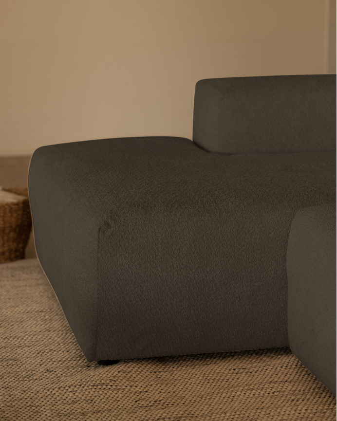 3-teiliges Sofa mit Chaiselongue aus dunkelgrauem Bouclé 330x172cm