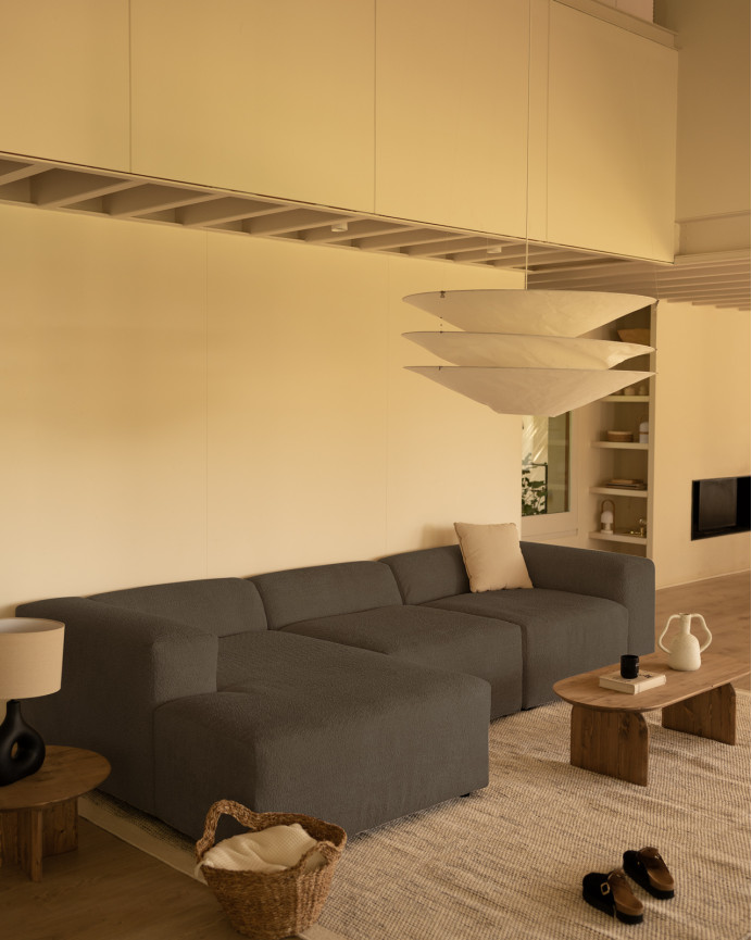 3-teiliges Sofa mit Chaiselongue aus dunkelgrauem Bouclé 330x172cm