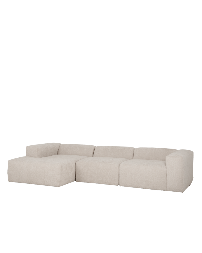 3-teiliges Sofa mit Chaiselongue aus hellgrauem Bouclé 330x172cm
