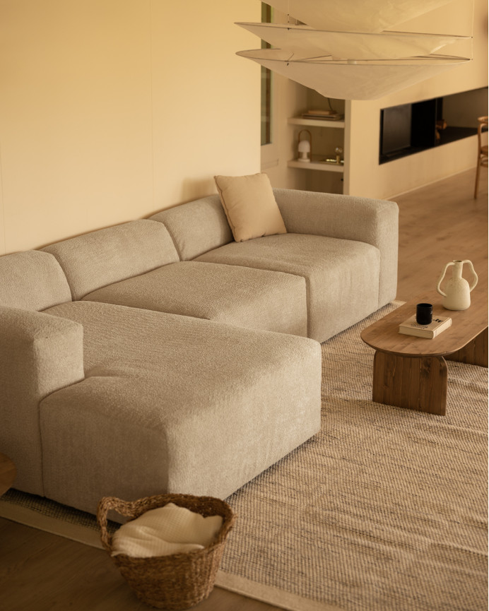 3-teiliges Sofa mit Chaiselongue aus hellgrauem Bouclé 330x172cm