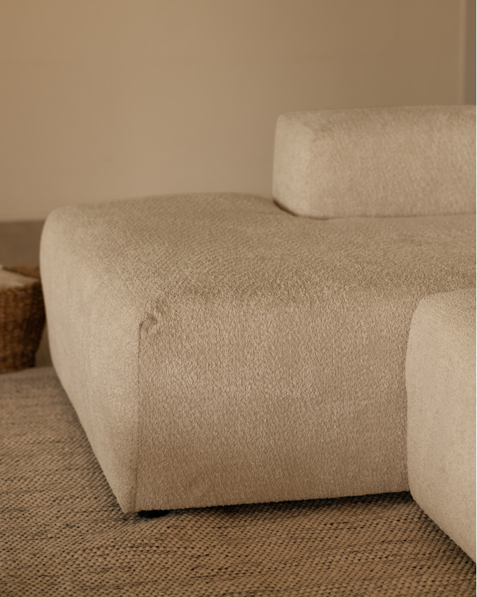 3-teiliges Sofa mit Chaiselongue aus hellgrauem Bouclé 330x172cm