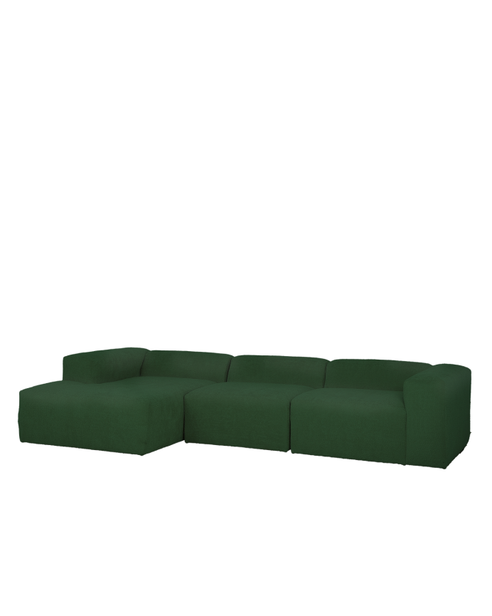 3-Modul-Sofa mit Chaiselongue aus grünem Bouclé 330x172 cm