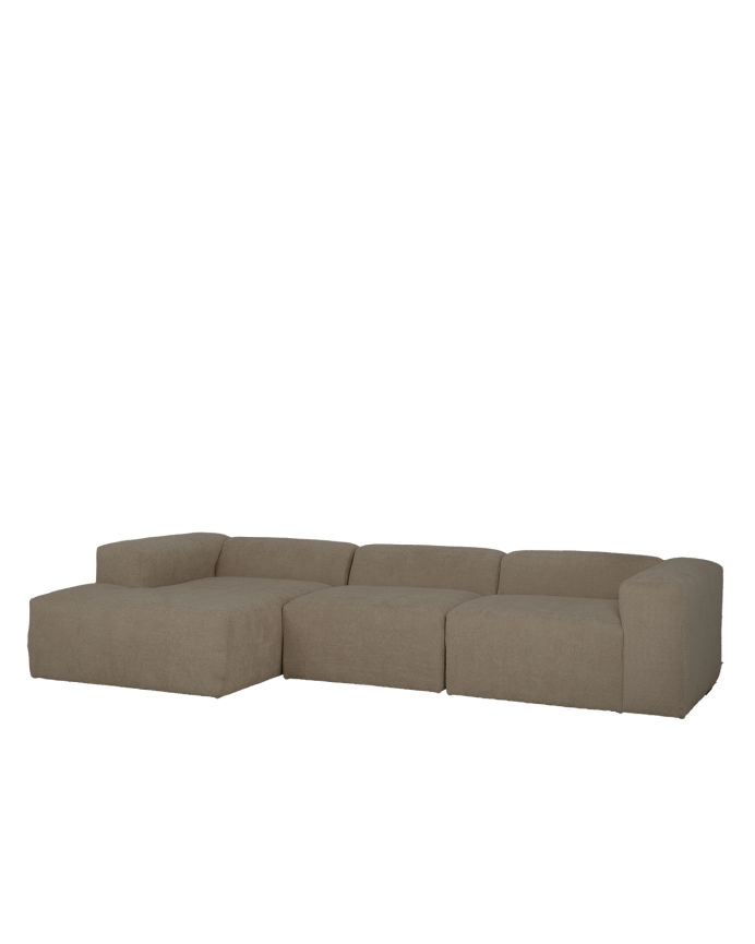 3-teiliges Sofa mit Chaiselongue aus braunem Bouclé 330x172cm.