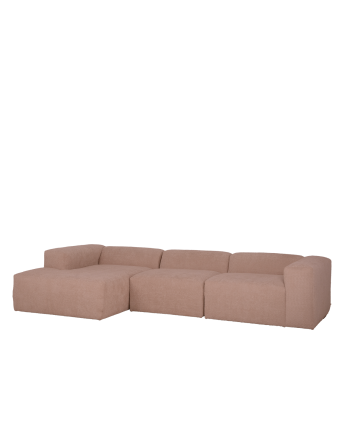 3-Modul-Sofa mit rosa Schleifenbouclé-Chaiselongue 330x172cm