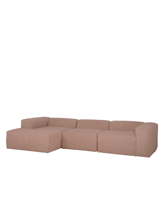 3-Modul-Sofa mit rosa Schleifenbouclé-Chaiselongue 330x172cm