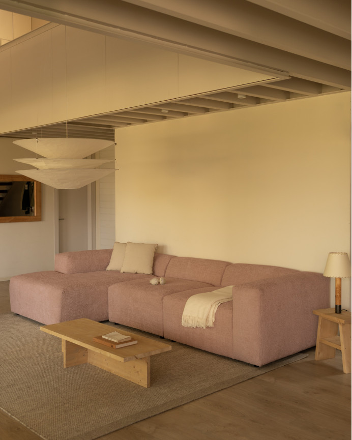 3-Modul-Sofa mit rosa Schleifenbouclé-Chaiselongue 330x172cm