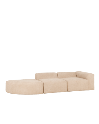 3-teiliges Sofa mit Bouclé-Kurve in Beige, 320x110cm.