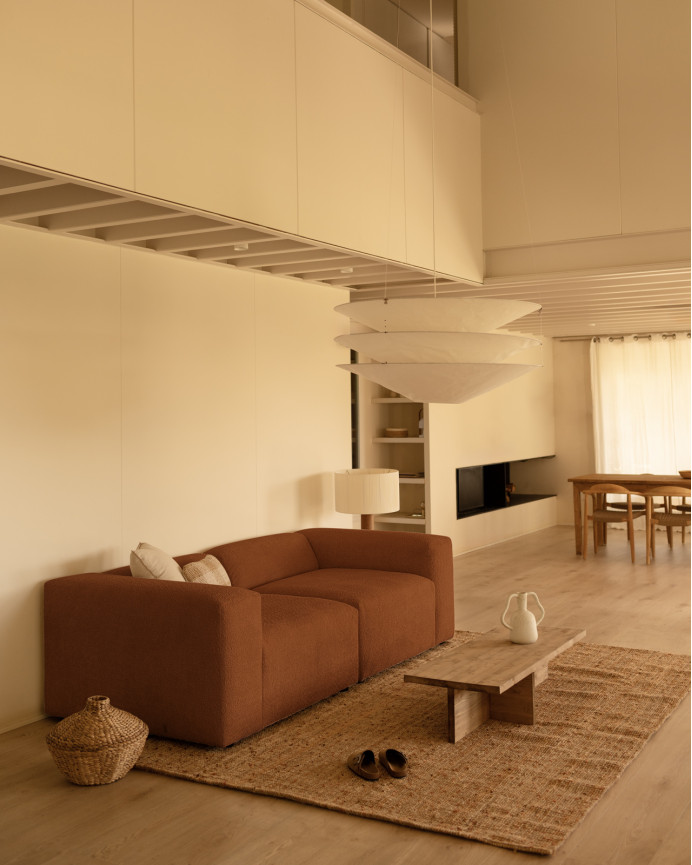 Zweiteiliges Bouclé-Sofa in Kupferfarbe 240x110cm