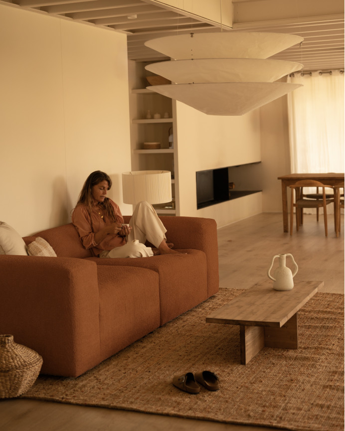 Zweiteiliges Bouclé-Sofa in Kupferfarbe 240x110cm