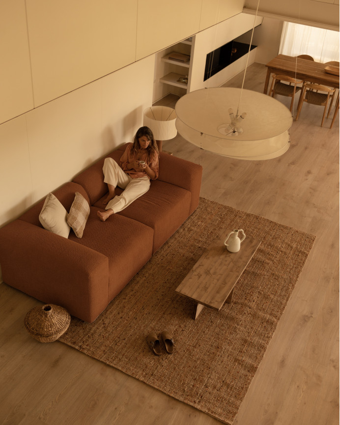 Zweiteiliges Bouclé-Sofa in Kupferfarbe 240x110cm