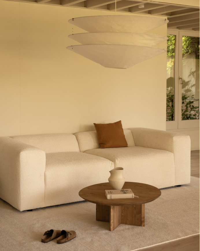 Zweimoduliges Bouclé-Sofa in Weiß, 240x110cm.