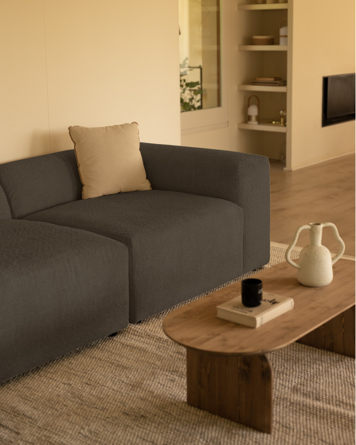 Zweiteiliges Bouclé-Sofa in dunkelgrau, 240x110 cm.