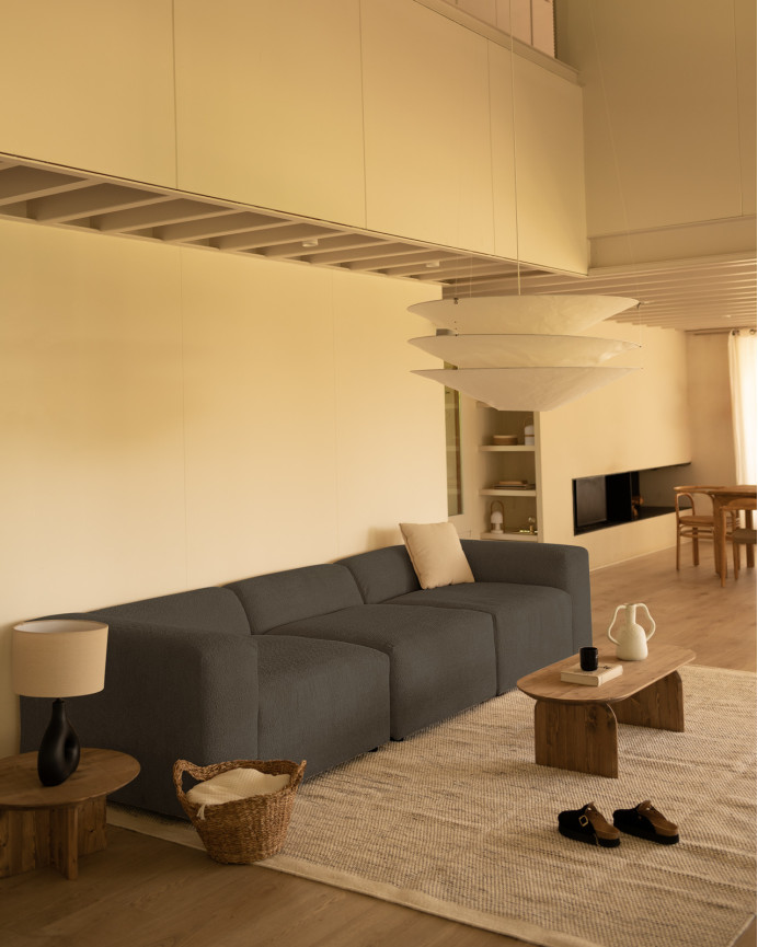 Dreisitzer-Sofa aus dunkelgrauem Bouclé in 3 Modulen 330x110cm